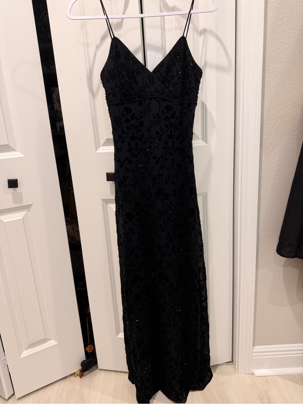 Rimini Black Beaded Spaghetti-Strap Maxi Dress